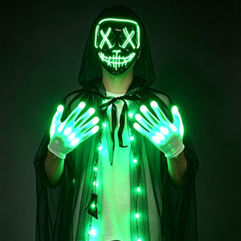 Led Purge Mask Halloween - Набор светящихся перчаток и маски-черепа с